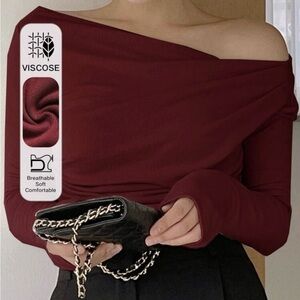 SHEIN Burgundy Off-Shoulder Long Sleeve Top